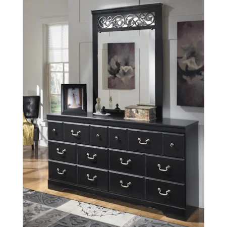 Dresser with 6 Drawers & Bedroom Mirror with Metal Insert