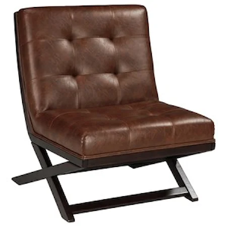 Wood X-Base Armless Accent Chair with Brown Faux Leather