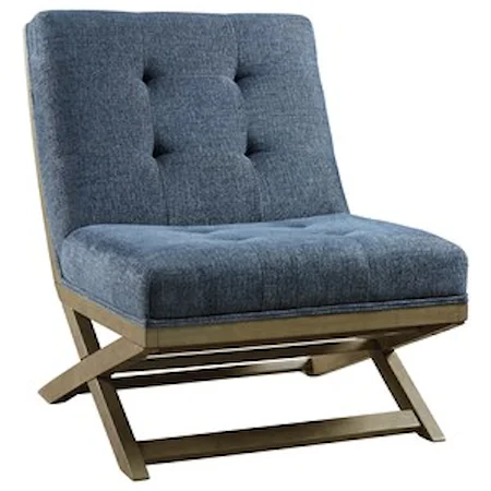 Wood X-Base Armless Accent Chair with Fabric Upholstery