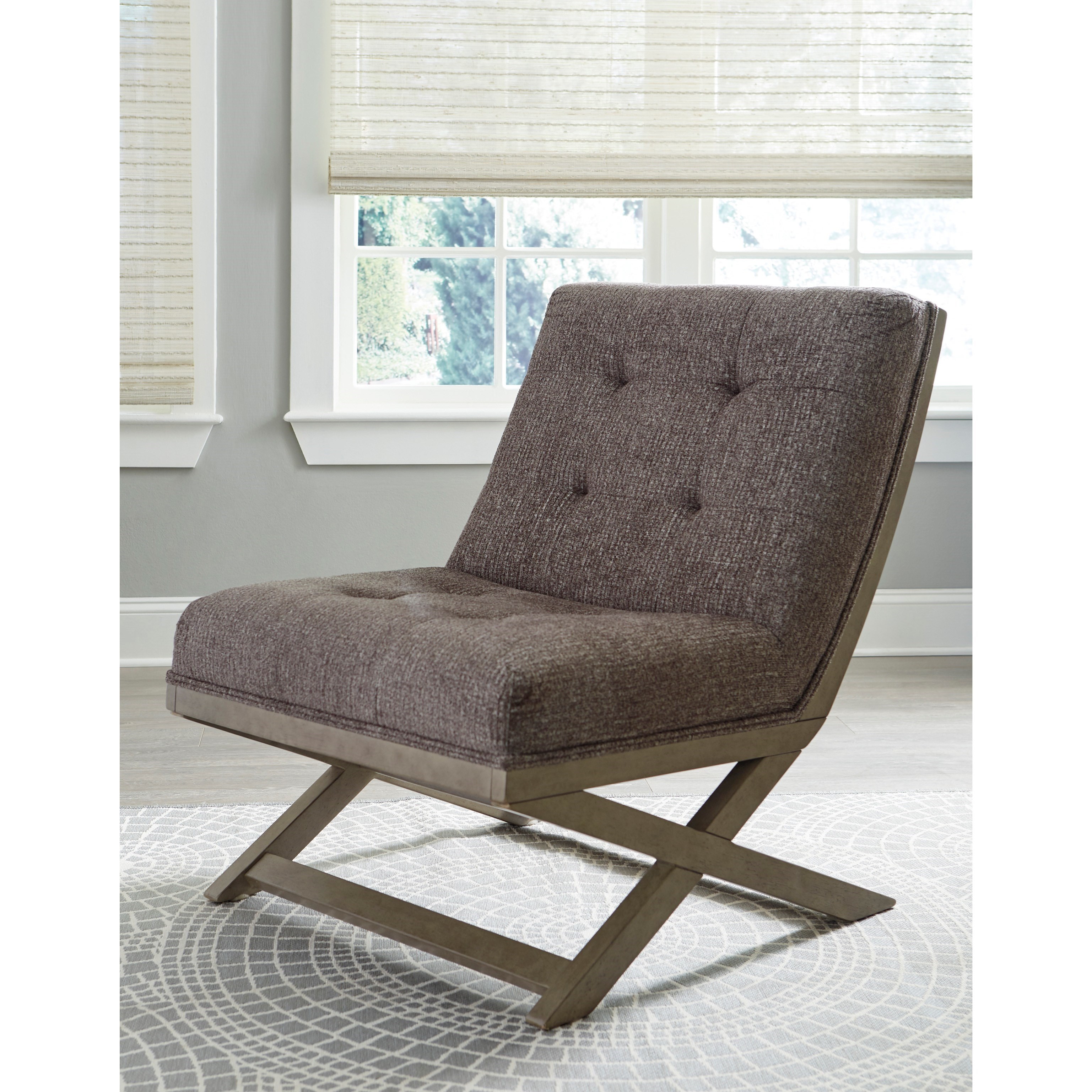 Signature Sidewinder Wood X Base Armless Accent Chair with Fabric
