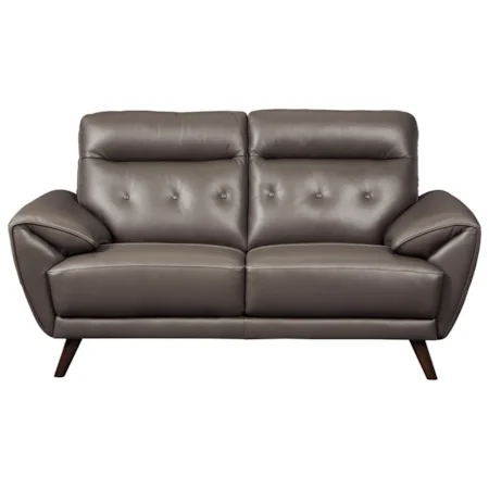 Contemporary Leather Match Loveseat with Tufted Back