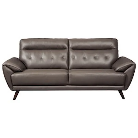 Contemporary Leather Match Sofa with Tufted Back