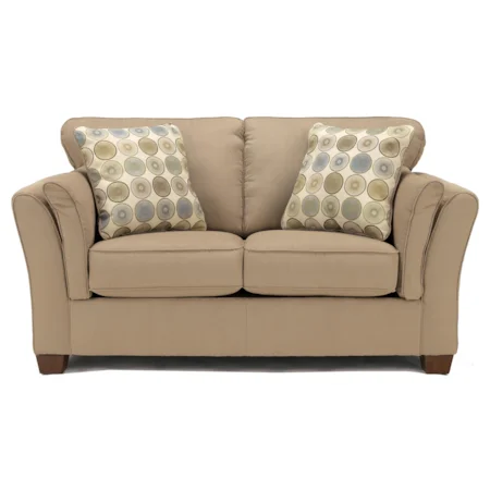Contemporary Flared Arm Love Seat with Accent Pillows