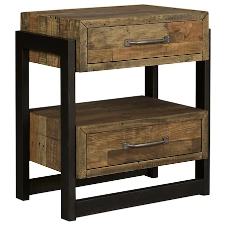 Reclaimed Pine Solid Wood 2-Drawer Nightstand