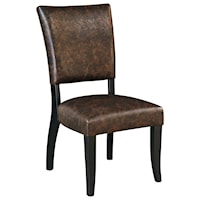 Dining Upholstered Side Chair in Brown Faux Leather