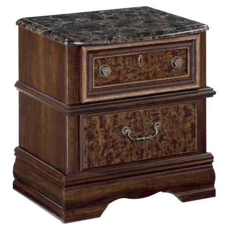 Traditional Two Drawer Night Stand with Faux Marble Top