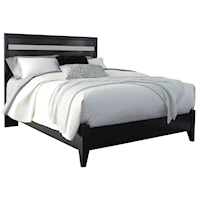 Black Finish Queen Panel Bed with Glitter Accent Panel