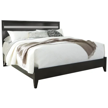 Black Finish King Panel Bed with Glitter Accent Panel