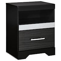 Glam Black Finish One Drawer Night Stand with USB Charging