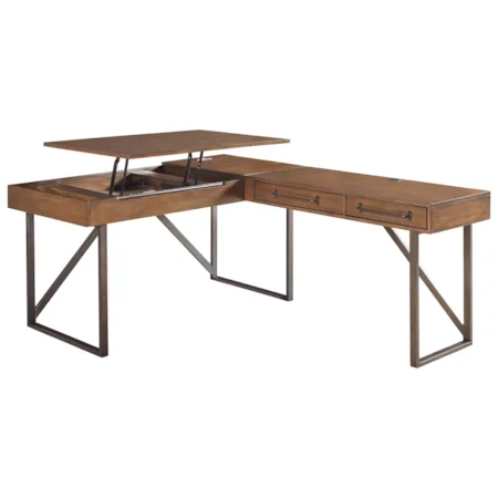 L-Shaped Home Office Desk with Lift Top and USB Ports