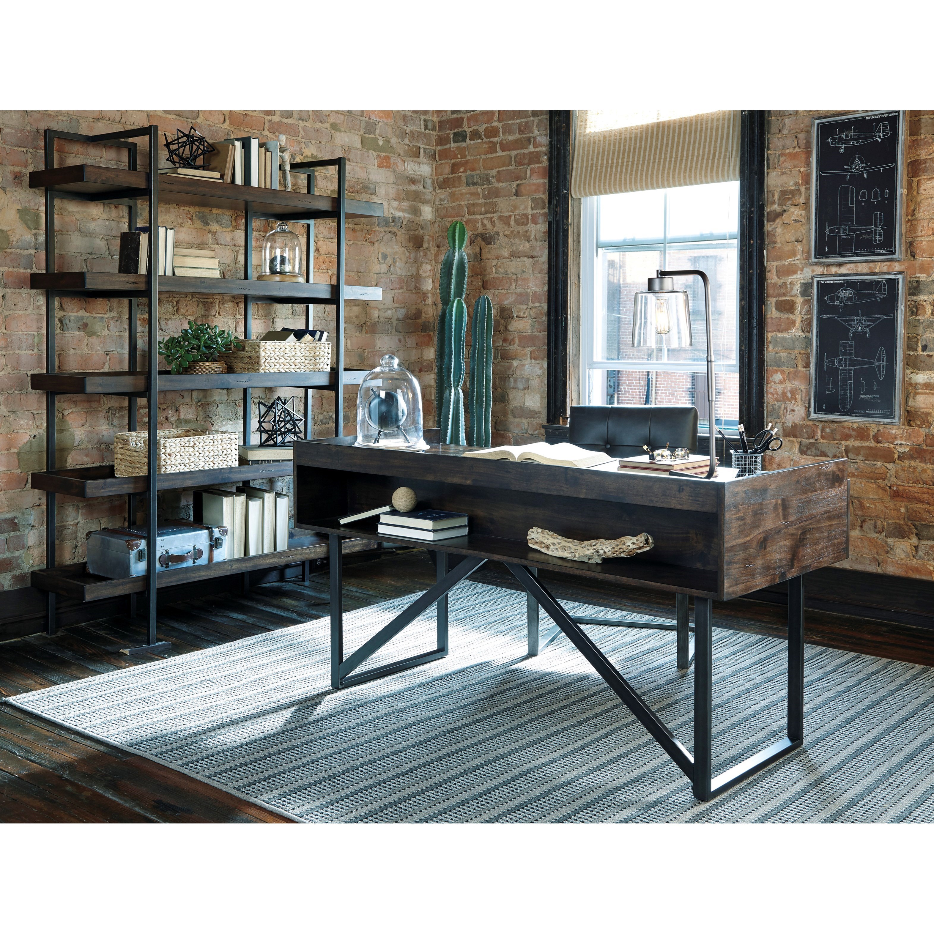 Signature Design by Ashley Starmore HOF63370 Modern Rustic Industrial Bookcase with 5 Shelves Godby Home Furnishings Bookcase Open