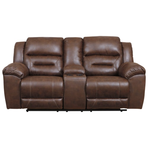 Faux Leather Double Reclining Power Loveseat w/ Console