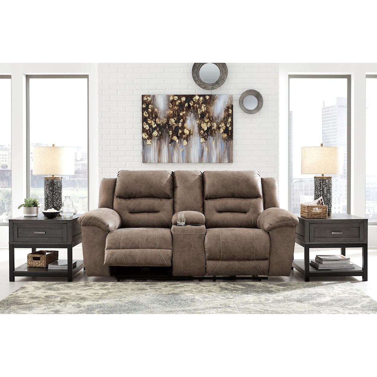 Ashley Signature Design Stoneland Double Reclining Loveseat w/ Console