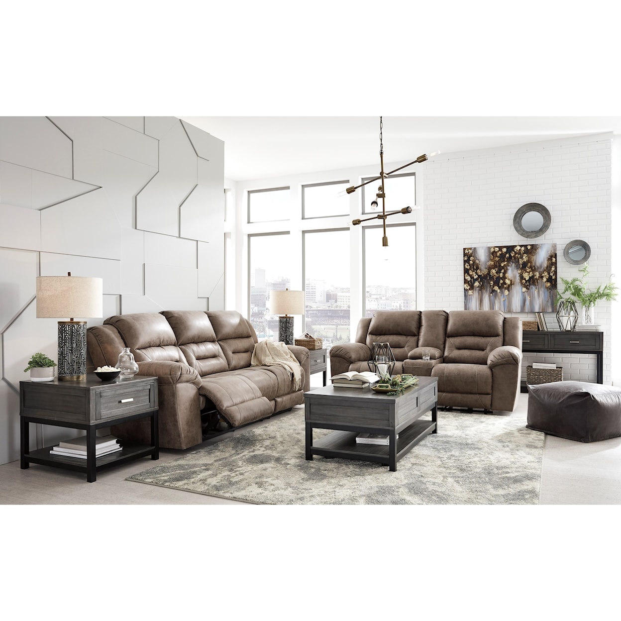 Signature Stallone Fossil Double Reclining Loveseat w/ Console