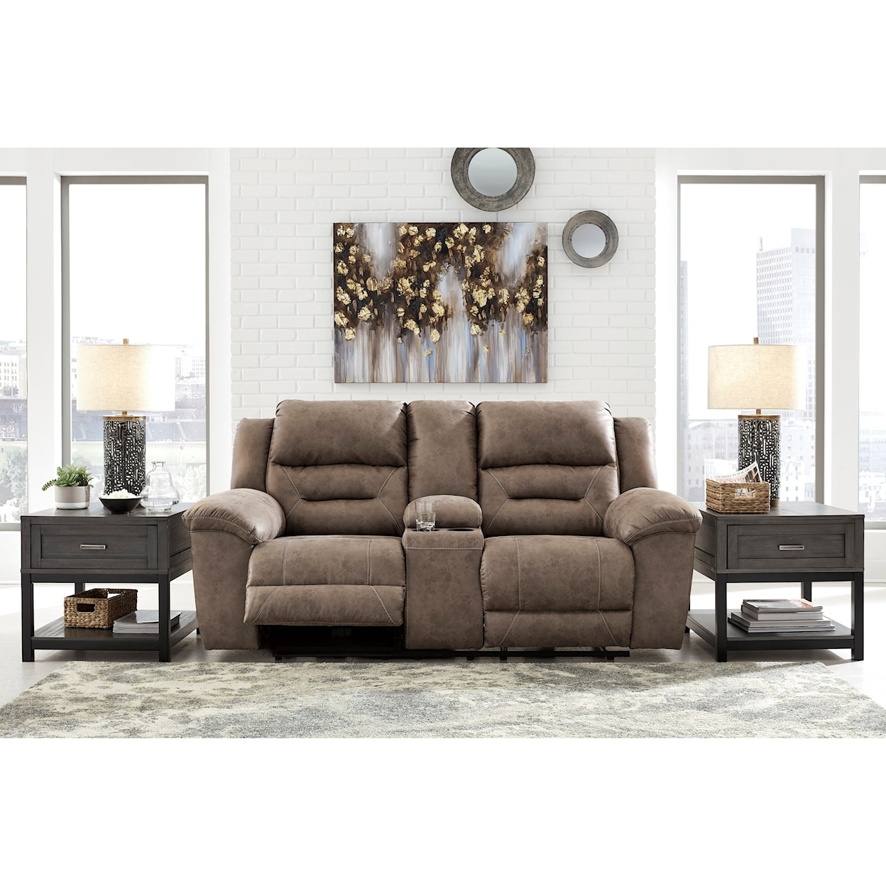 Signature Design by Ashley Stoneland Double Reclining Power Loveseat w/ Console