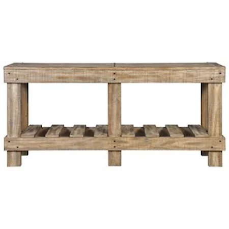 Solid Wood Rustic Console Sofa Table with Slat Shelf