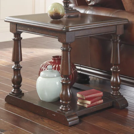Transitional Oak Rectangular End Table with Turned Legs