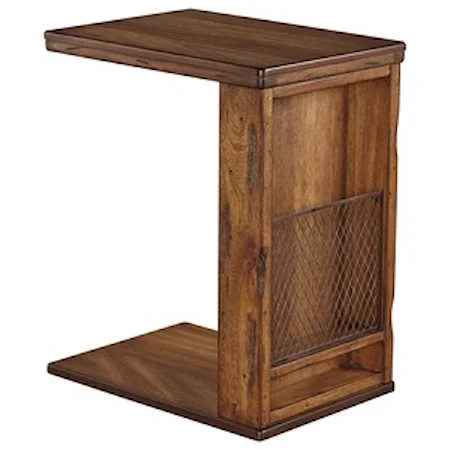 Rustic C-Shape Chair Side End Table with Wire Mesh