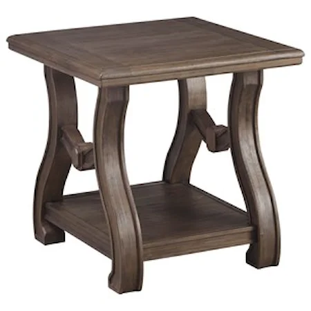 Square End Table with Cottage Style Base & Shelf
