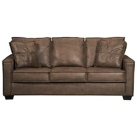 Faux Leather Sofa with Piecrust Welt Trim
