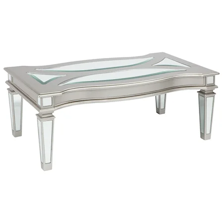 Silver Finish Rectangular Cocktail Table with Mirror Panels