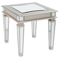 Silver Finish Rectangular End Table with Mirror Panels