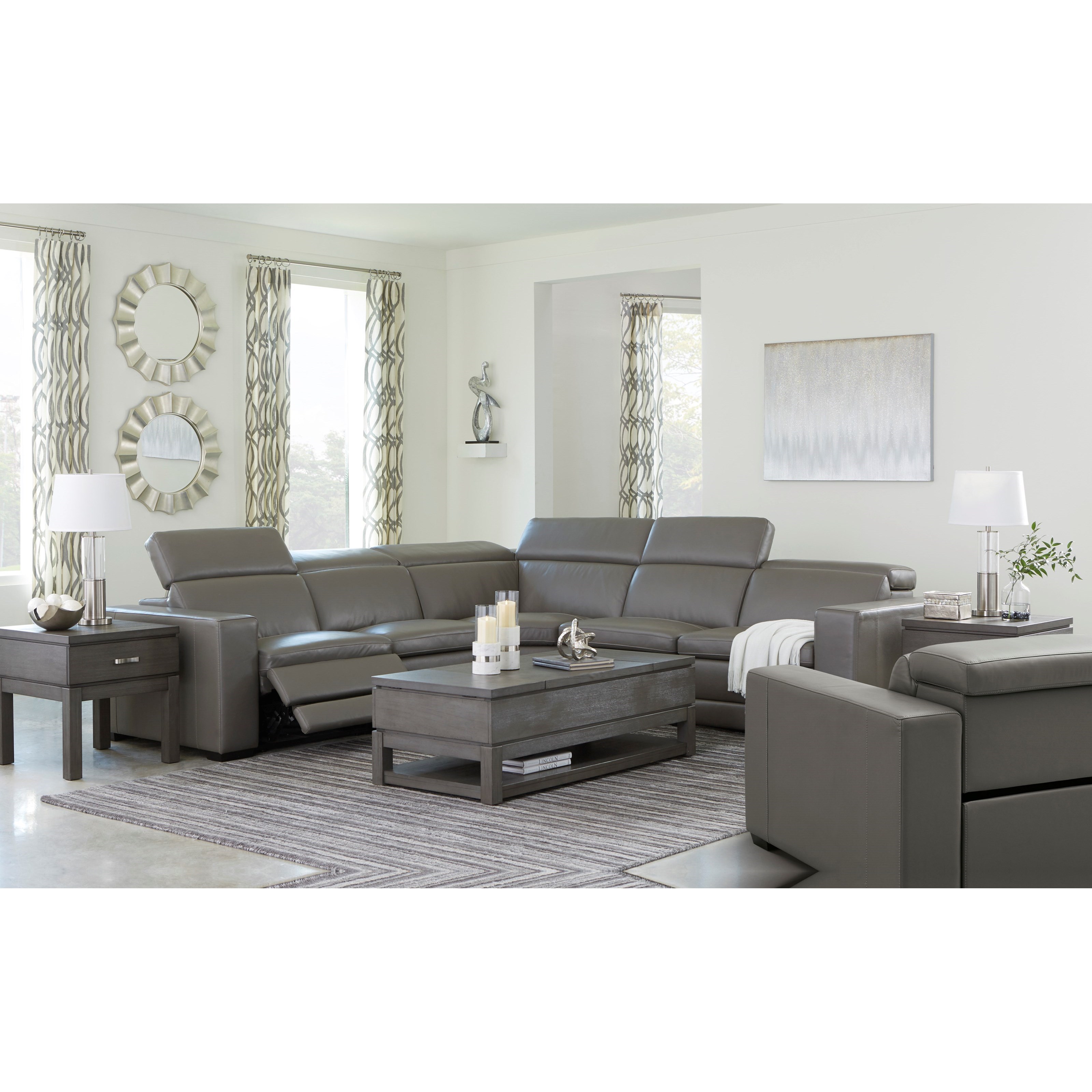 Signature Design by Ashley Texline U59603S3 Contemporary Leather Match Power Reclining Sectional