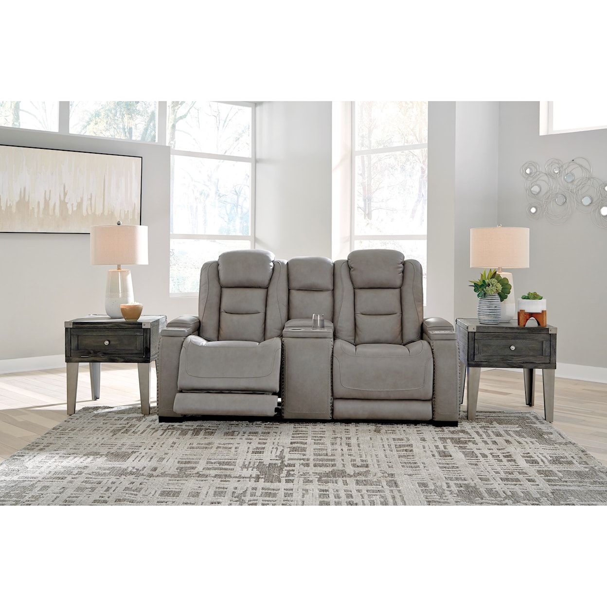 Signature Design The Man-Den Power Reclining Loveseat with Console