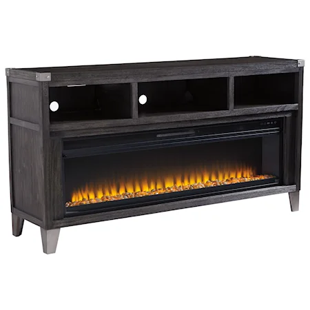 Contemporary Large TV Stand with Fireplace Insert & Metal Accents