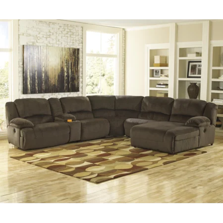 Power Reclining Sectional with Console & Right Press Back Chaise