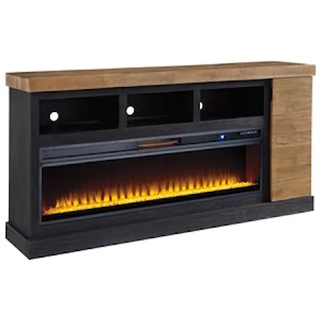 Contemporary Two-Tone XL TV Stand with Fireplace