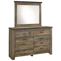 Rustic Youth Dresser & Bedroom Mirror with Top Metal Banding