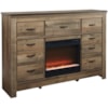 Signature Design by Ashley Trinell Dresser with Fireplace Insert & Mirror