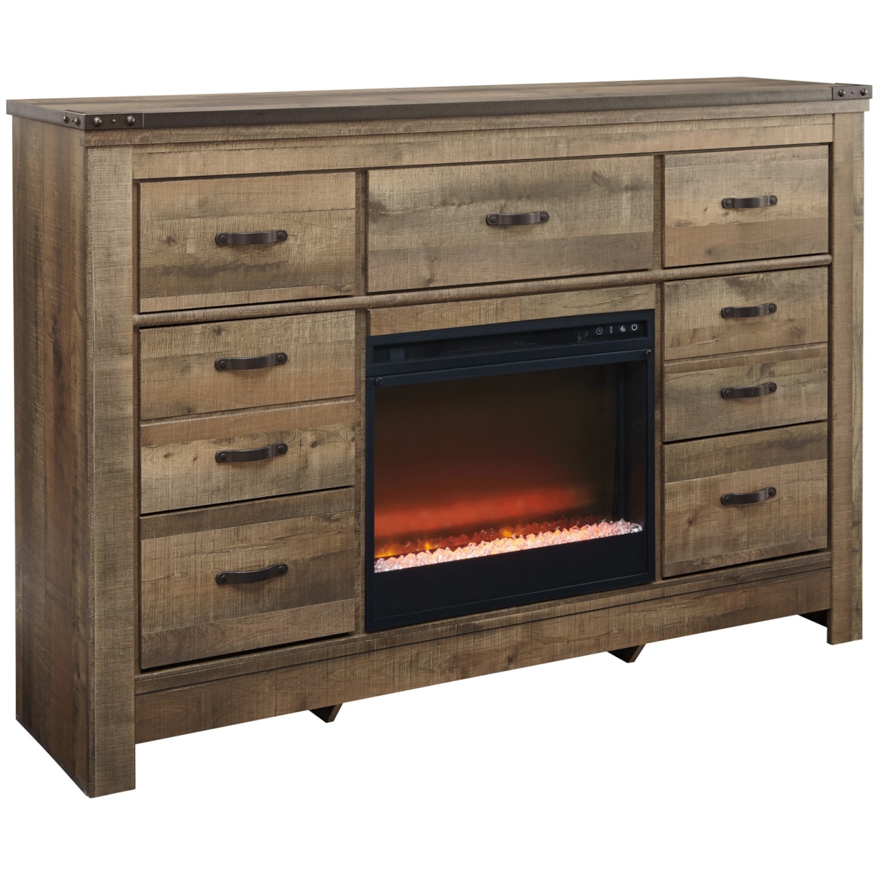 Signature Design by Ashley Trinell Dresser with Fireplace Insert & Mirror