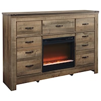 Rustic Dresser with Fireplace Insert & Top Banding