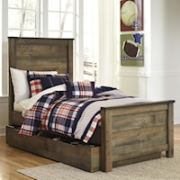 Rustic Look Twin Panel Bed with Under Bed Storage/Trundle