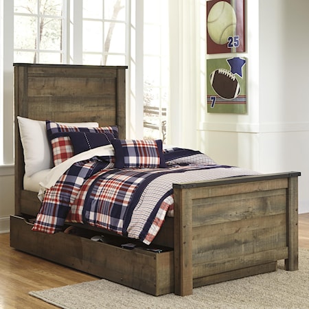 Rustic Look Twin Panel Bed with Under Bed Storage/Trundle