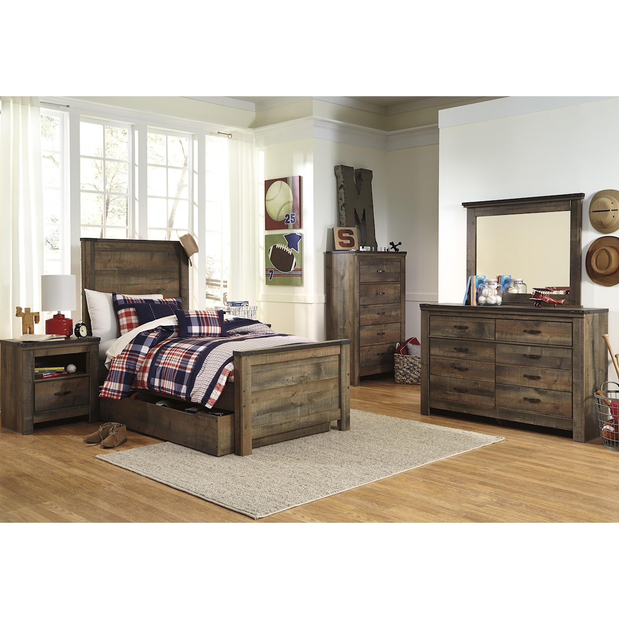 Signature Design by Ashley Trinell Twin Panel Bed w/ Under Bed Storage/Trundle