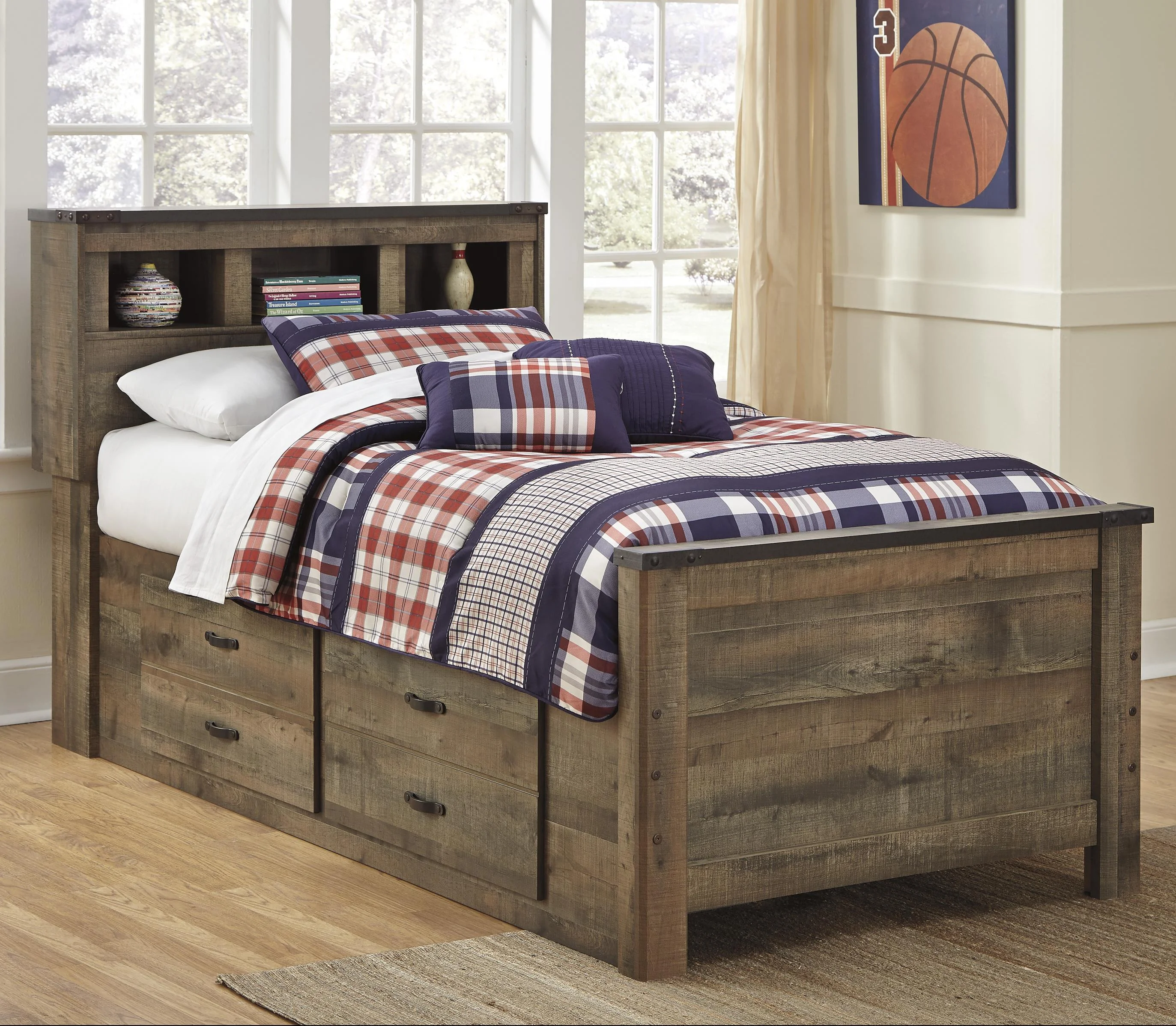 Trinell Twin Bookcase Headboard - Rustic Trinell Twin Bookcase Headboard - Rustic