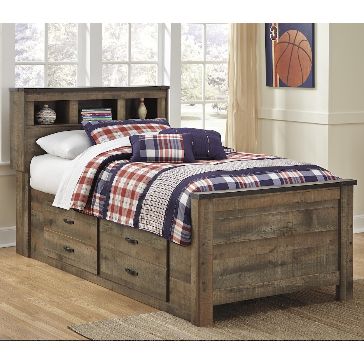 Signature Design by Ashley Furniture Trinell Twin Bookcase Bed with Under Bed Storage
