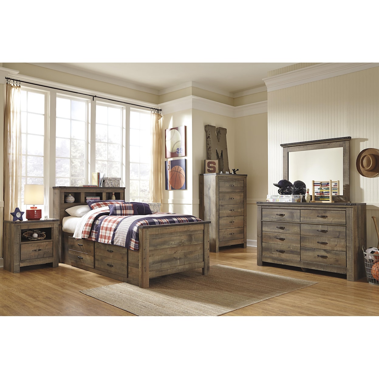 Signature Design by Ashley Trinell Twin Bookcase Bed with Under Bed Storage