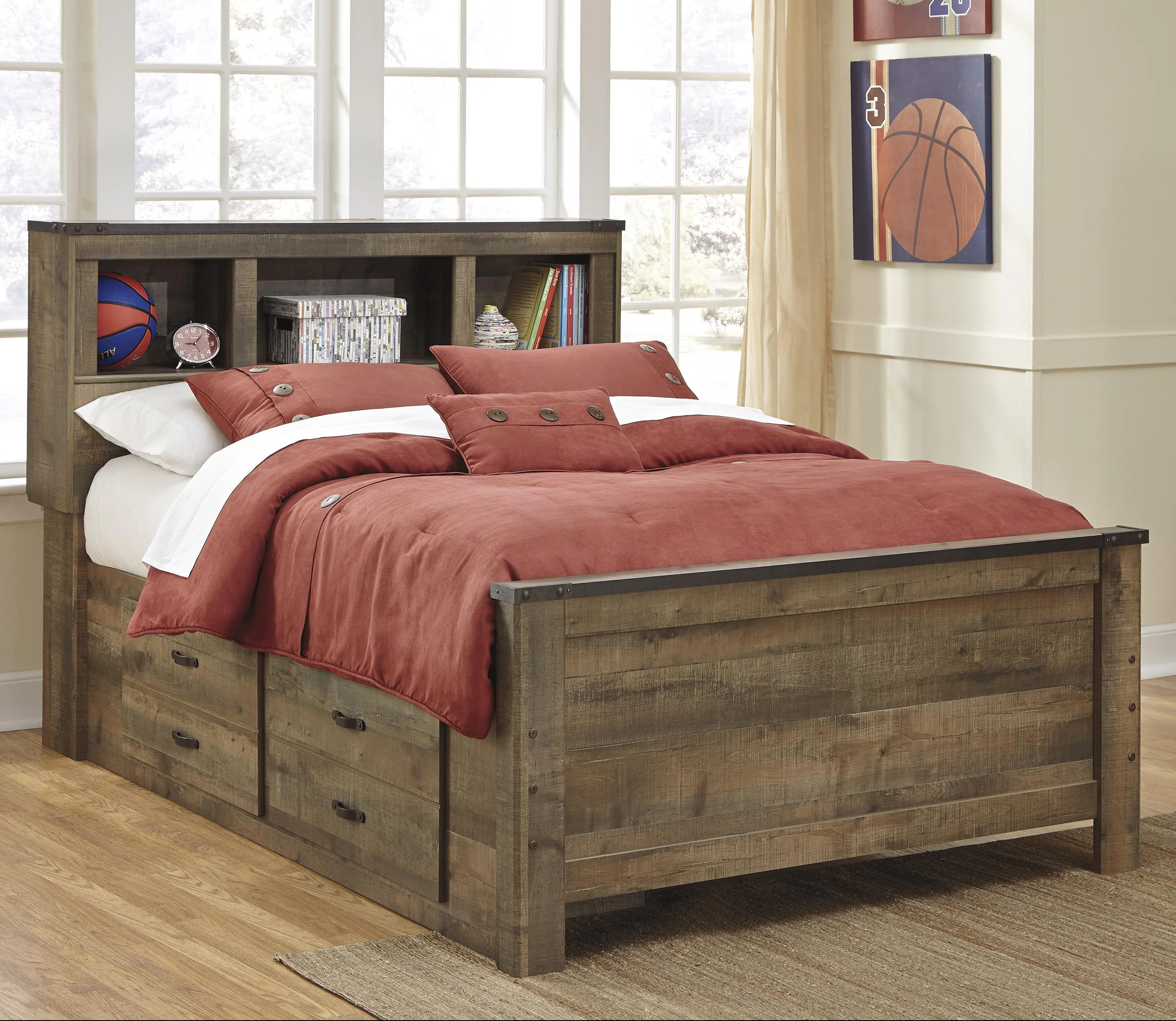 Trinell Full Bookcase Storage Bed - Brown Trinell Full Bookcase Storage Bed - Brown