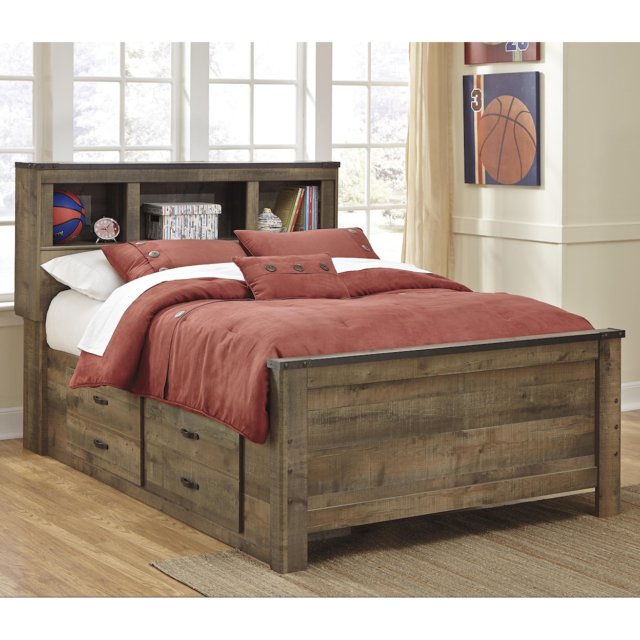 Ashley Furniture Signature Design Trinell Full Bookcase Bed with Under Bed Storage