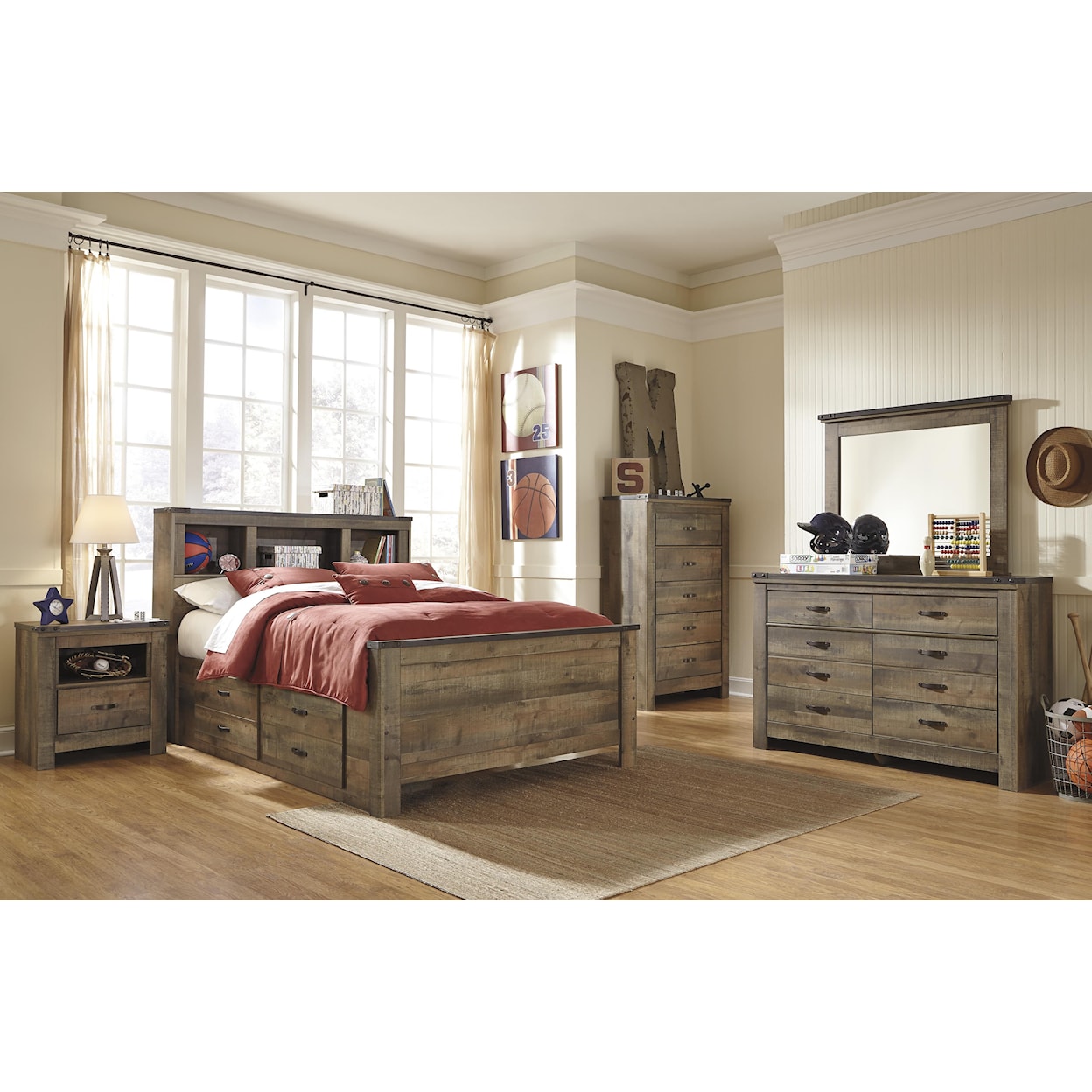Ashley Furniture Signature Design Trinell Full Bookcase Bed with Under Bed Storage