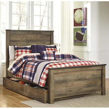 Rustic Look Full Panel Bed with Under Bed Storage/Trundle
