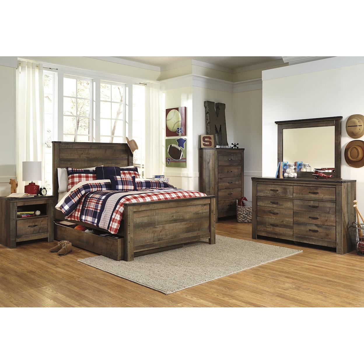 Signature Design by Ashley Trinell Full Panel Bed w/ Under Bed Storage/Trundle