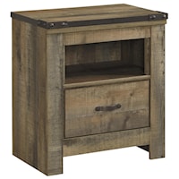 Rustic 1-Drawer Nightstand with USB Chargers