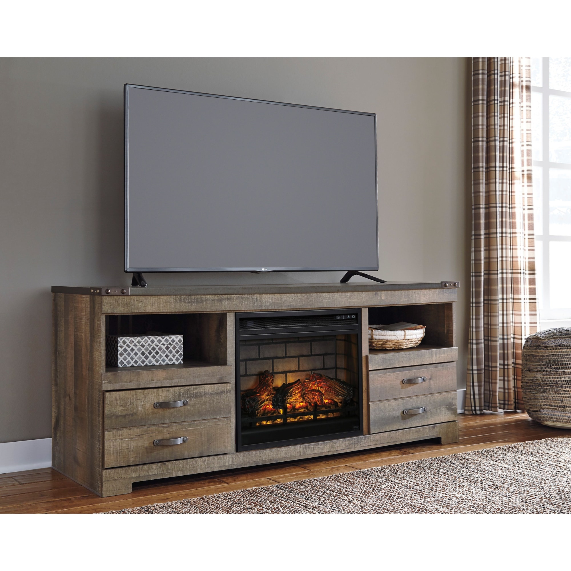 Ashley Signature Design Trinell 1884466 Rustic Large TV Stand with Fireplace  Insert | Dunk u0026 Bright Furniture | TV Stands