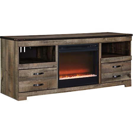 Rustic Large TV Stand with Fireplace Insert