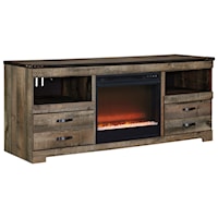 Rustic Large TV Stand with Fireplace Insert